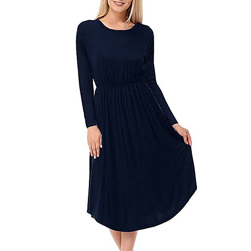 

Women's A-Line Dress Knee Length Dress - Long Sleeve Solid Color Summer Work 2020 Black Dusty Blue S M L XL XXL