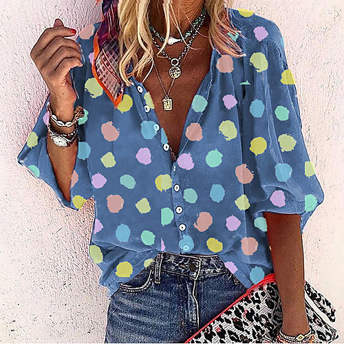 

Women's Shirt Graphic Tops - Print V Neck Basic Daily Blue M L XL 2XL 3XL