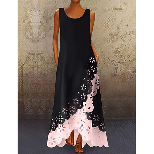 

Women's A-Line Dress Maxi long Dress - Sleeveless Floral Hole Summer U Neck Plus Size Casual 2020 White Purple Blushing Pink Gold Light Blue S M L XL XXL XXXL XXXXL XXXXXL