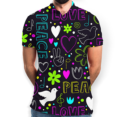 

Men's Graphic Letter Print Polo Basic Daily Rainbow