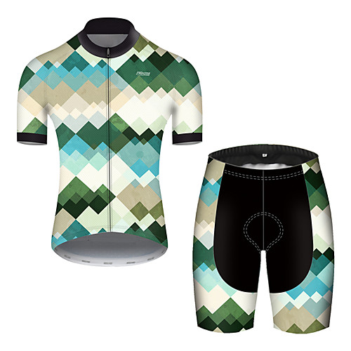 

21Grams Men's Short Sleeve Cycling Jersey with Shorts Nylon Polyester GrayGreen Plaid / Checkered Gradient Geometic Bike Clothing Suit Breathable 3D Pad Quick Dry Ultraviolet Resistant Reflective