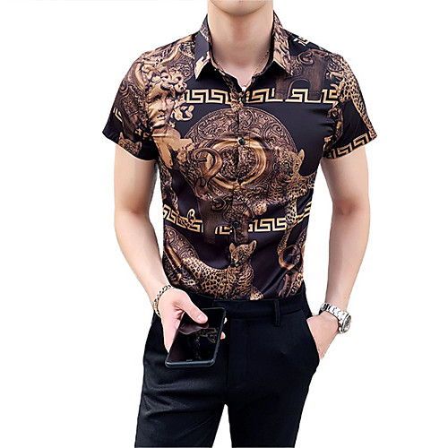 

Men's Graphic Print Shirt Sexy Street chic Daily Going out Brown
