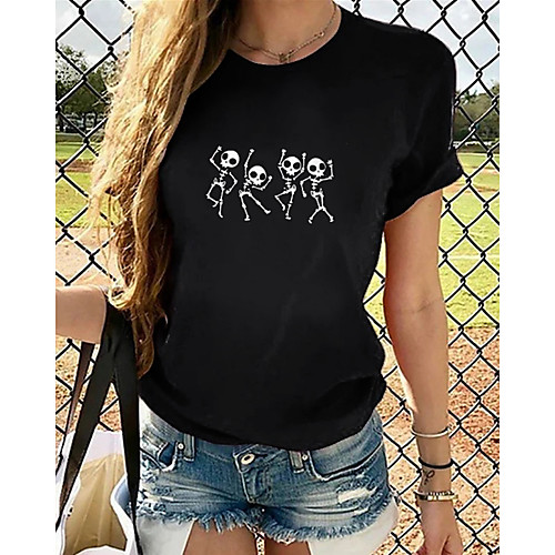 

Women's T-shirt Graphic Tops - Print Round Neck Loose Cotton Basic Daily Summer Black S M L XL 2XL 3XL 4XL