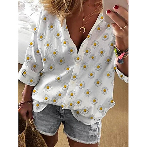 

Women's Shirt Floral Tops Shirt Collar Daily Summer White Blue Yellow Blushing Pink S M L XL 2XL 3XL 4XL 5XL