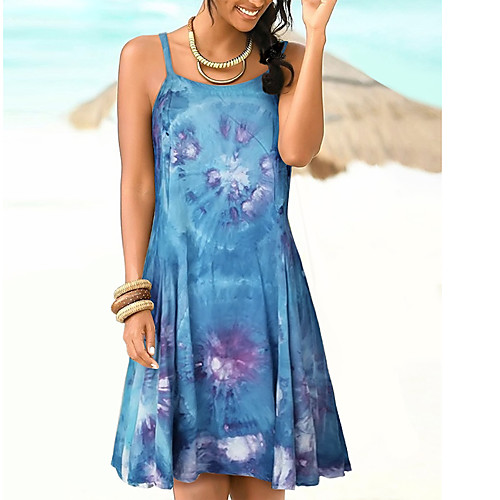 

Women's Strap Dress Knee Length Dress - Sleeveless Tie Dye Summer Casual 2020 Blue S M L XL XXL XXXL