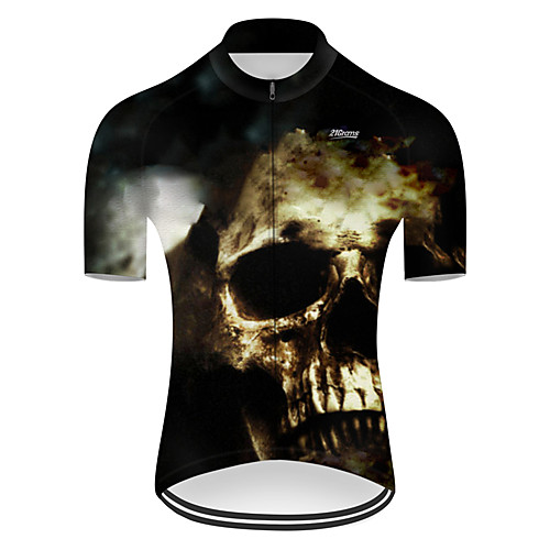 

21Grams Men's Short Sleeve Cycling Jersey Nylon Polyester Black / White Patchwork Skull Funny Bike Jersey Top Mountain Bike MTB Road Bike Cycling Breathable Quick Dry Ultraviolet Resistant Sports