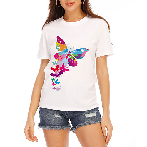 

Women's T-shirt Graphic Tops - Print Round Neck Basic Daily Summer White S M L XL 2XL 3XL 4XL