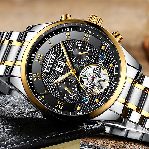 

LIGE Men's Mechanical Watch Analog Automatic self-winding Modern Style Stylish Casual Water Resistant / Waterproof Tourbillon / Stainless Steel / Stainless Steel / Leather
