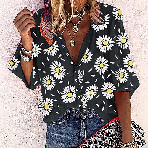 

Women's Shirt Floral Daisy Tops - Print V Neck Basic Daily Black M L XL 2XL 3XL