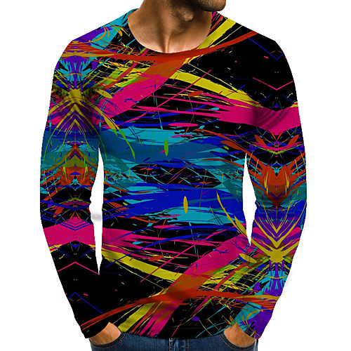 

Men's T shirt Graphic Plus Size Print Long Sleeve Daily Tops Streetwear Exaggerated Rainbow