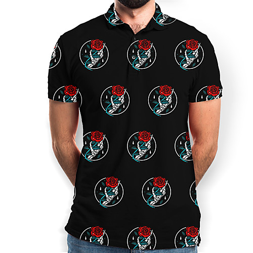 

Men's Floral Graphic Polo Basic Elegant Daily Going out Black