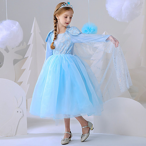 

Princess Elsa Dress Flower Girl Dress Girls' Movie Cosplay A-Line Slip Blue Dress Carnival Children's Day Masquerade Polyester