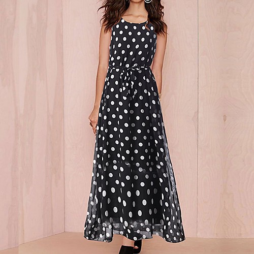 

Women's A-Line Dress Maxi long Dress - Sleeveless Polka Dot Summer Casual 2020 Black S M L XL XXL XXXL