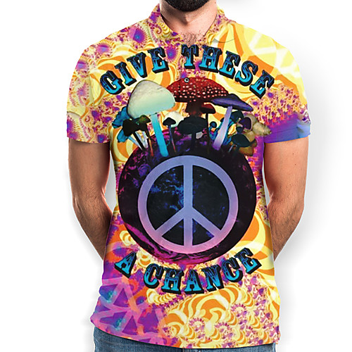 

Men's Graphic Letter Print Polo Basic Daily Rainbow