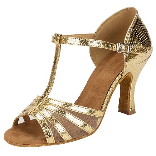 

Women's Latin Shoes PU Heel Cuban Heel Dance Shoes Gold