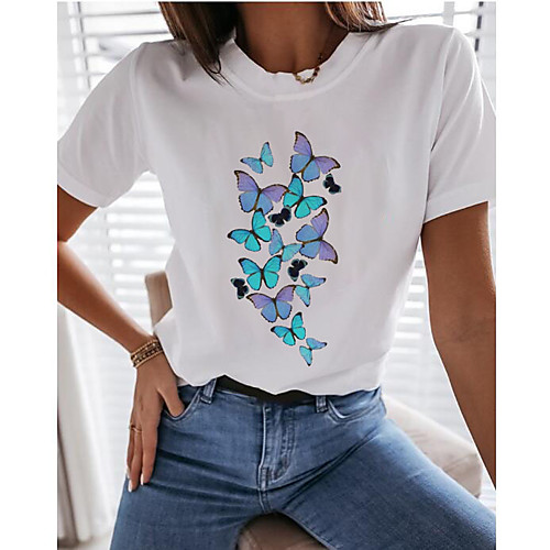 

Women's T-shirt Graphic Tops - Print Round Neck Basic Daily Summer White S M L XL 2XL 3XL 4XL