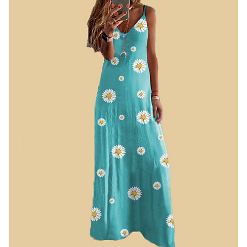 

Women's A-Line Dress Maxi long Dress - Sleeveless Floral Summer Casual 2020 Wine Blue Purple Yellow Khaki Gray Light Blue S M L XL XXL XXXL XXXXL XXXXXL