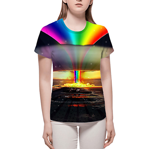 

Women's Tops Graphic 3D Print T-shirt - Print Round Neck Basic Daily Spring Summer Rainbow S M L XL 2XL 3XL 4XL 5XL 6XL