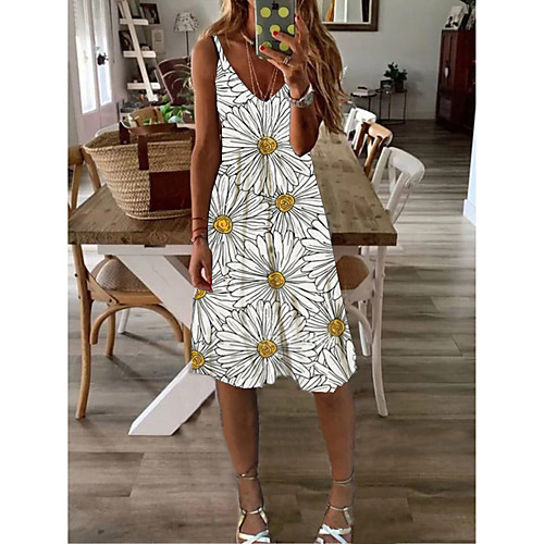 

Women's Shift Dress Knee Length Dress - Sleeveless Geometric Print Summer Casual Daily 2020 White M L XL XXL XXXL