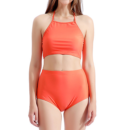 

Women's Halter Neck Halter Briefs Tankini Swimwear Swimsuit - Solid Colored Lace up S M L Orange