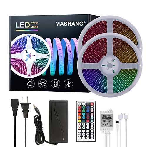 

Bright RGB LED Strip Lights 32.8ft 10M Waterproof RGB Tiktok Lights 1200LEDs SMD 5050 with 44 Keys IR Remote Controller and 100-240V Adapter for Home Bedroom Kitchen TV Back Lights DIY Deco