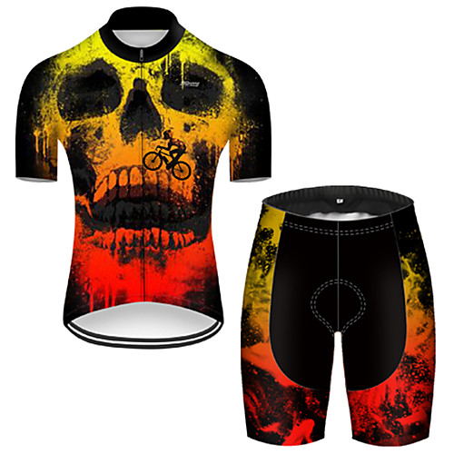 

21Grams Men's Short Sleeve Cycling Jersey with Shorts Nylon Black / Yellow Gradient 3D Skull Bike Quick Dry Breathable Sports Gradient Mountain Bike MTB Road Bike Cycling Clothing Apparel / Stretchy