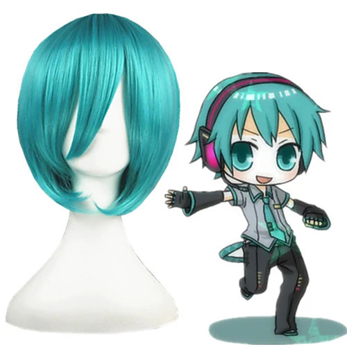 

Cosplay Wig Miku 001F Vocaloid Straight Cosplay Asymmetrical Wig Short Blue Synthetic Hair 14 inch Men's Anime Fashionable Design Cosplay Blue