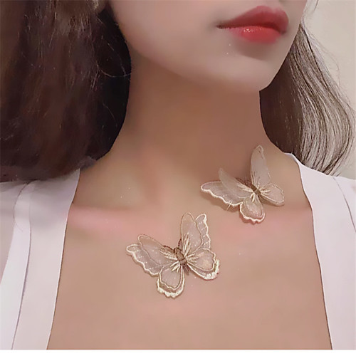 

Women's Choker Necklace Necklace Butterfly Dainty Trendy Romantic Fashion Fabric Champagne 30 cm Necklace Jewelry For Prom Street Birthday Party Festival