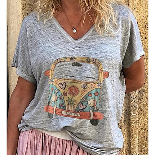 

Women's T-shirt Graphic Tops V Neck Daily Blue Purple Gray S M L XL 2XL