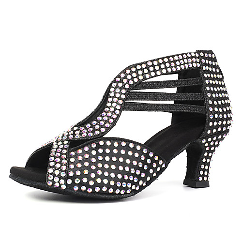 

Women's Latin Shoes Ballroom Shoes Salsa Shoes Line Dance Heel Rhinestone Crystals Cuban Heel Black Gold Silver Zipper