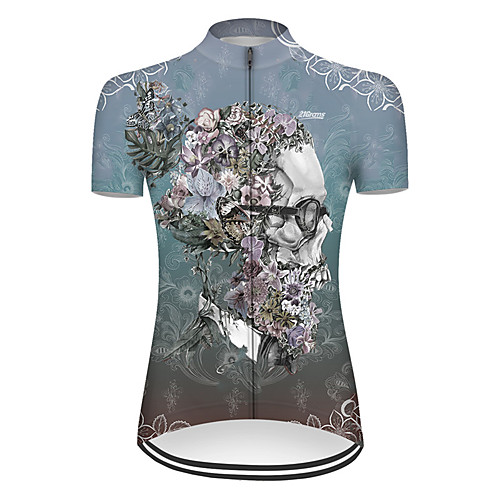 

21Grams Women's Short Sleeve Cycling Jersey Nylon Blue Novelty Skull Floral Botanical Bike Jersey Top Mountain Bike MTB Road Bike Cycling Breathable Quick Dry Sports Clothing Apparel / Micro-elastic