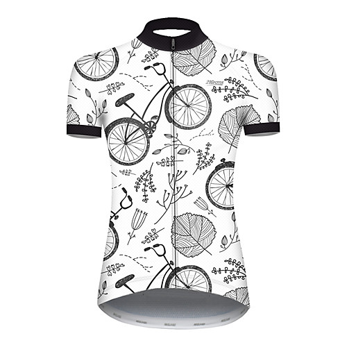 

21Grams Women's Short Sleeve Cycling Jersey Nylon GrayWhite Leaf Floral Botanical Bike Jersey Top Mountain Bike MTB Road Bike Cycling Quick Dry Breathable Sports Clothing Apparel / Micro-elastic