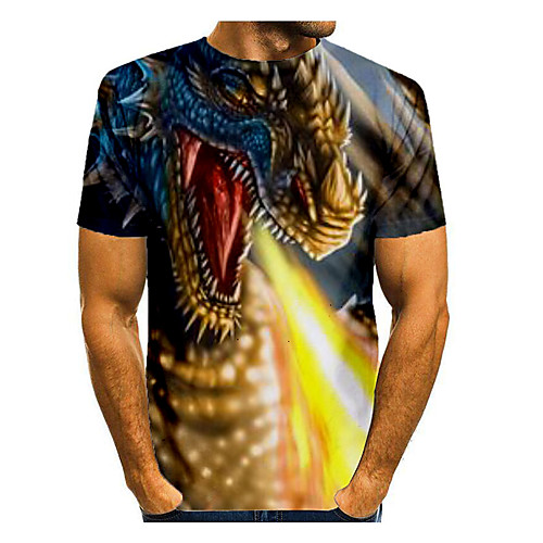 

Men's T shirt Graphic Flame Animal Print Short Sleeve Daily Tops Basic Yellow
