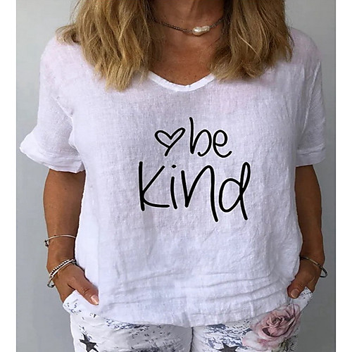 

Women's T-shirt Letter Tops V Neck Loose Daily Summer White Blue Yellow S M L XL 2XL 3XL 4XL 5XL