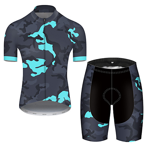 

21Grams Men's Short Sleeve Cycling Jersey with Shorts Nylon Polyester Navy Patchwork Camo / Camouflage Bike Clothing Suit Breathable 3D Pad Quick Dry Ultraviolet Resistant Reflective Strips Sports