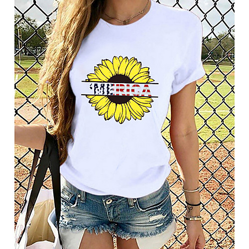 

Women's Tops Graphic T-shirt - Print Round Neck Basic Daily Spring Summer White XS S M L XL 2XL 3XL 4XL