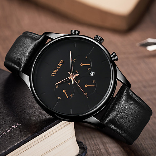 

Men's Dress Watch Quartz Modern Style Stylish Leather Black Calendar / date / day Casual Watch Cool Analog Casual Fashion - BlackGloden Black Blue One Year Battery Life