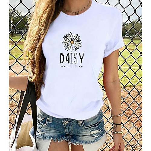 

Women's Tops Graphic T-shirt - Print Round Neck Basic Daily Spring Summer White XS S M L XL 2XL 3XL 4XL