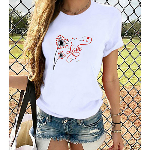 

Women's T-shirt Graphic Tops - Print Round Neck Basic Daily Spring Summer White XS S M L XL 2XL 3XL 4XL