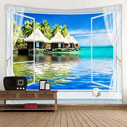 

Window Landscape Wall Tapestry Art Decor Blanket Curtain Picnic Tablecloth Hanging Home Bedroom Living Room Dorm Decoration Polyester Sea Ocean Beach Palm Pier