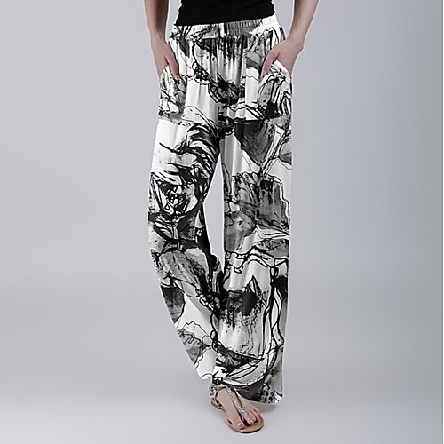 

Women's Basic Wide Leg Pants - Print Black Blue Purple S / M / L