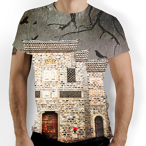 

Men's T shirt Graphic Print Short Sleeve Daily Tops Basic Chinoiserie Green