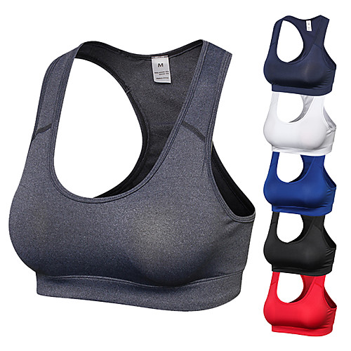 

YUERLIAN Women's Sports Bra Sports Bra Top Bralette Wirefree Elastane Yoga Running Fitness Breathable Quick Dry Freedom Padded Light Support White Black Red Blue Dark Navy Gray Solid Colored