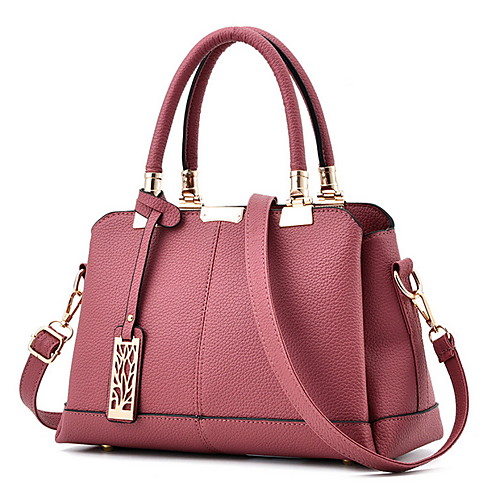 

Women's Bags PU Leather Satchel Top Handle Bag Zipper Chain Solid Color Daily Handbags MessengerBag Wine Black Blushing Pink Dark Purple