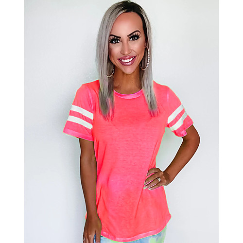 

Women's T-shirt Solid Colored Round Neck Tops Basic Basic Top Blushing Pink Orange Green