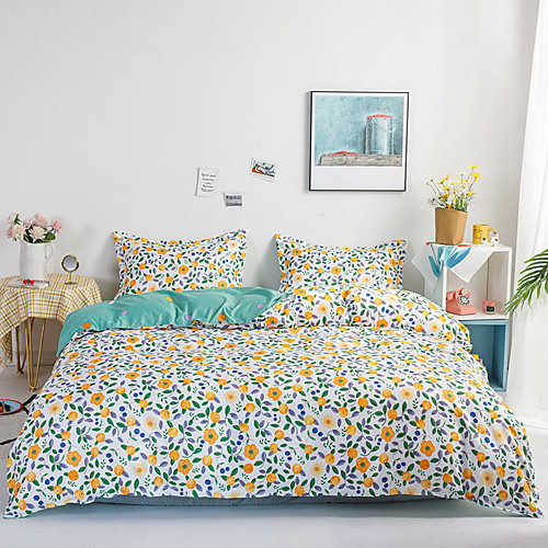 

4 Piece Botanical Duvet Cover Set Cotton Bedding Set Fragmentary Floral Garden Pattern Printed