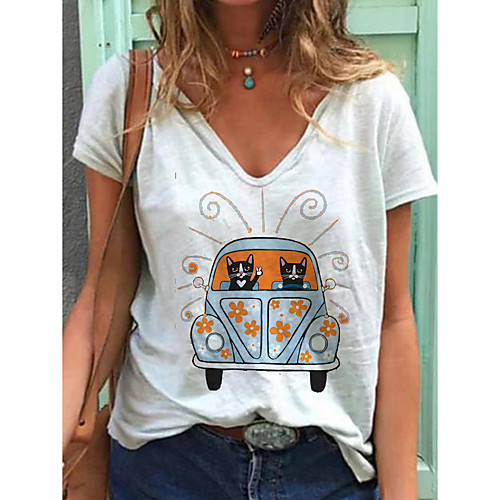 

Women's T-shirt Graphic Tops - Print V Neck Daily White S M L XL 2XL 3XL