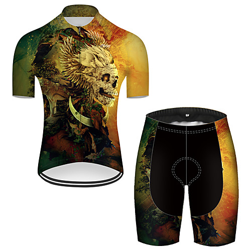 

21Grams Men's Short Sleeve Cycling Jersey with Shorts Nylon Polyester Black / Yellow 3D Novelty Skull Bike Clothing Suit Breathable 3D Pad Quick Dry Ultraviolet Resistant Reflective Strips Sports 3D