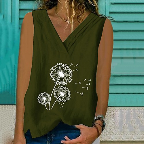 

Women's Tank Top Graphic Tops V Neck Daily Summer Yellow Army Green Gray S M L XL 2XL 3XL