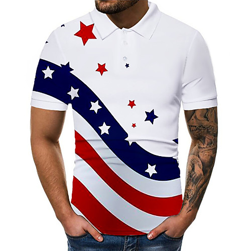 

Men's Polo Graphic National Flag Print Short Sleeve Daily Tops Basic White